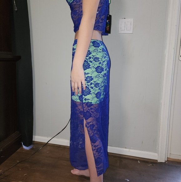 NWT Dolls Kill Gorgeous Purple, Green , Midi Crop Top Skirt Set 💜 - Picture 12 of 12